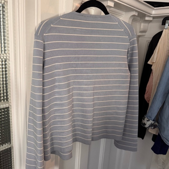 Lafayette 148 Silk Blend Slate Blue Striped Open Front Knit Cardigan Sz M - Picture 2 of 9